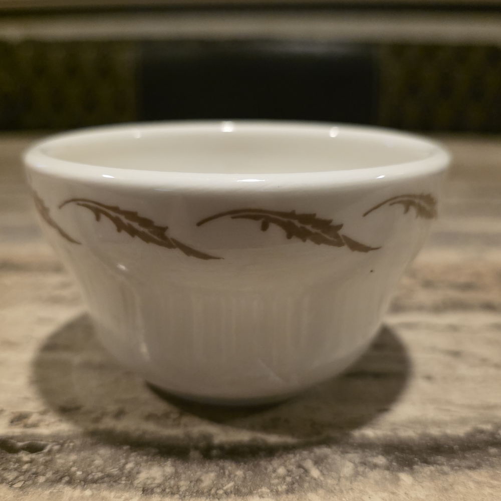 Homer Laughlin White China Bowl with Brown Leaf Motif